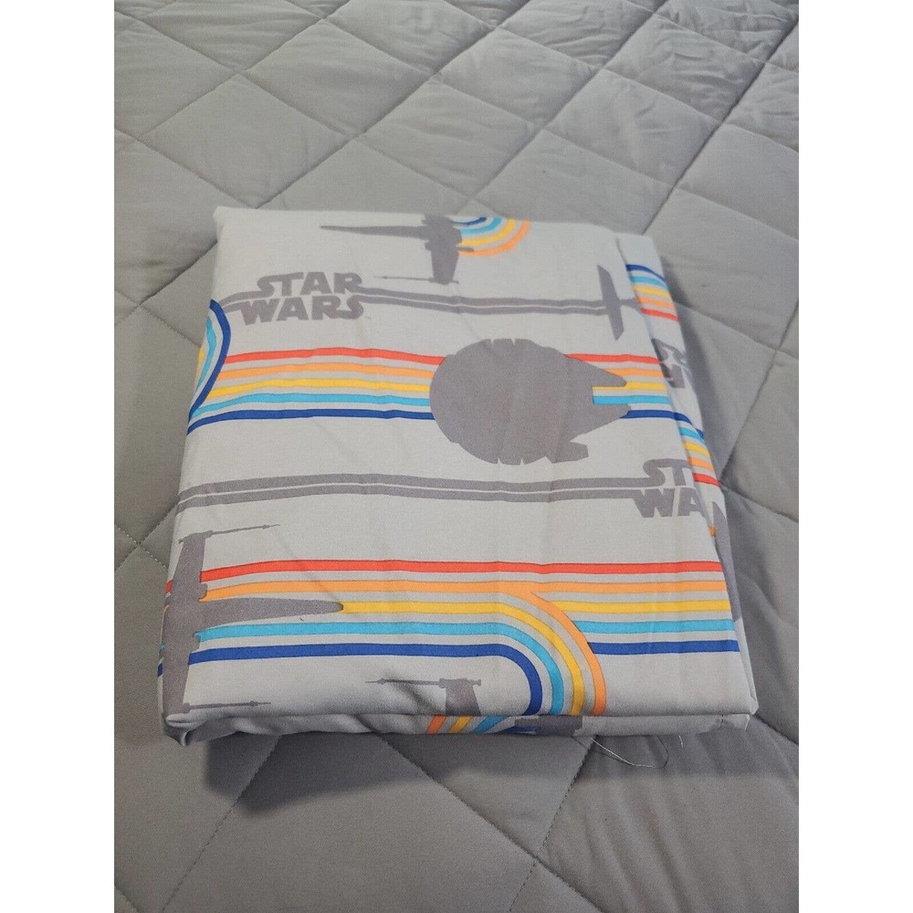 Star Wars Full Flat Sheet ONLY Gray Striped Logo Battleships
